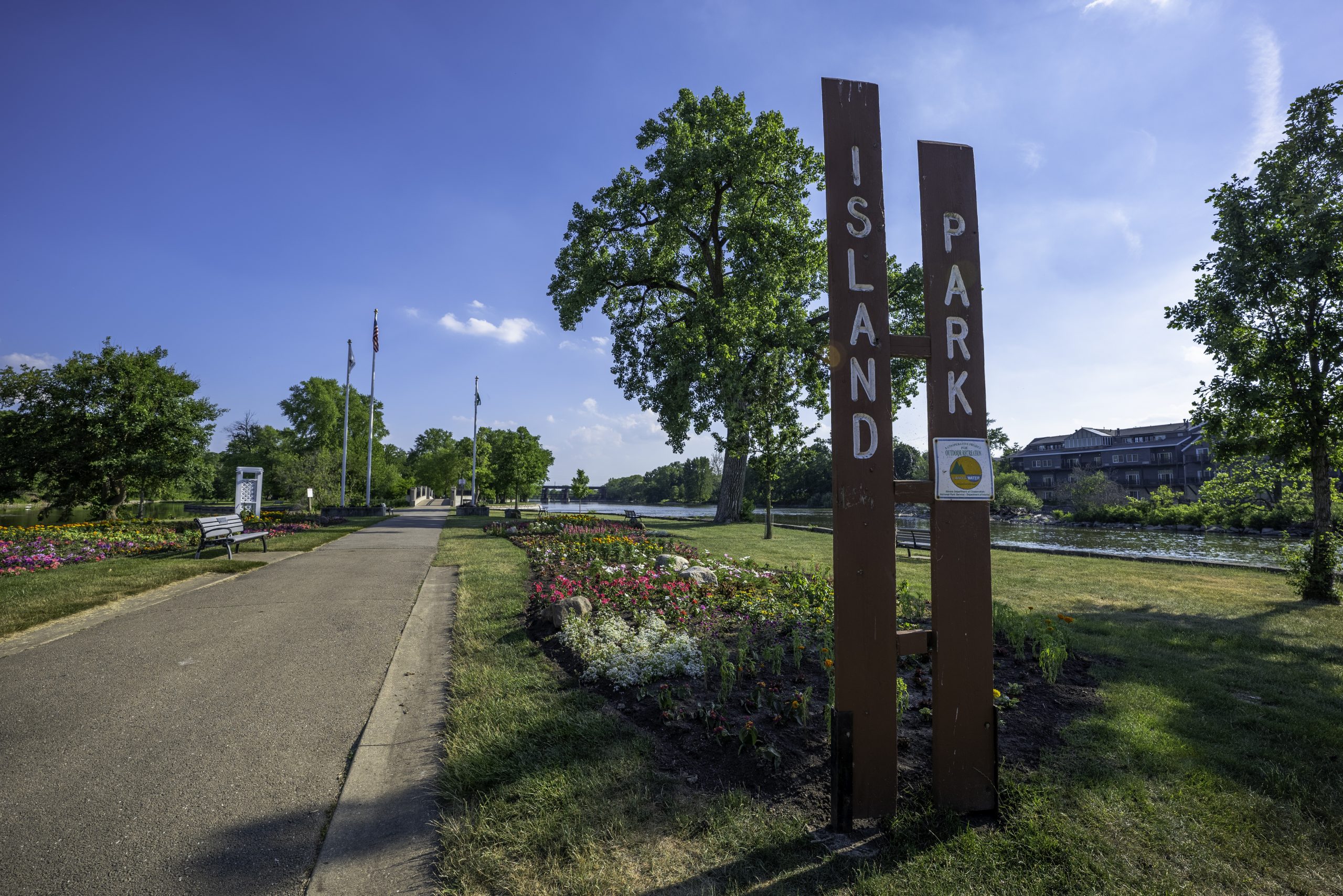 Entrance to Island Park in Geneva, Illinois, along the Fox River